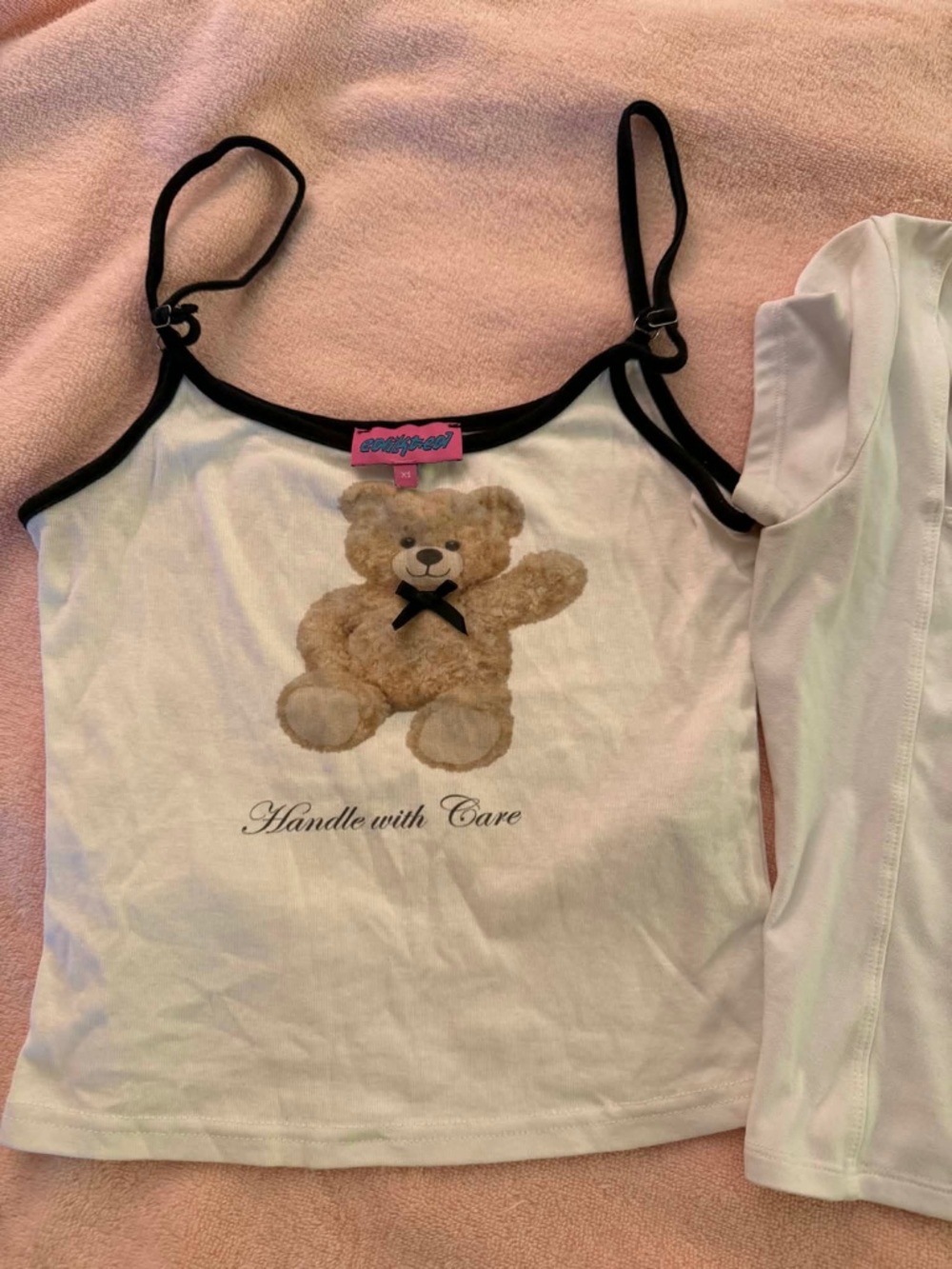 Edikted White Teddy Bear Tank Top with Black Trim